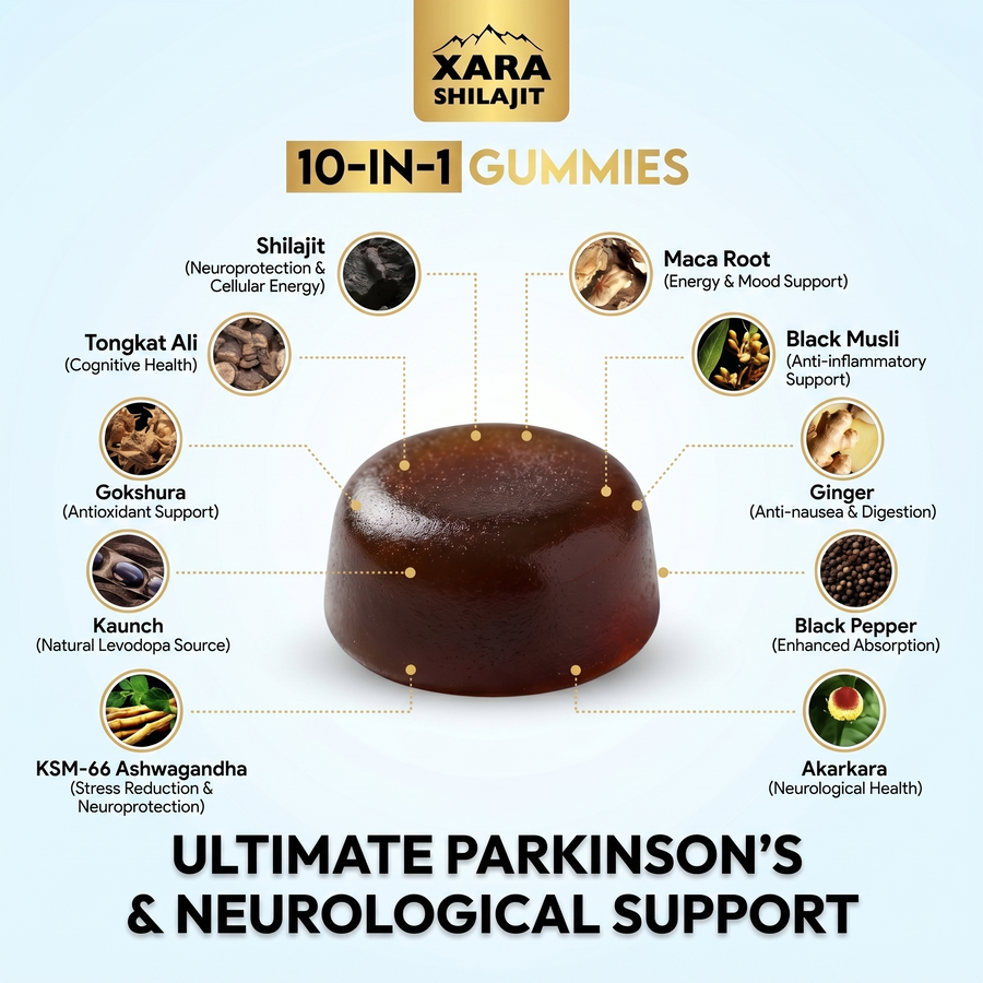Xara 10-in-1 Shilajit Gummies for Parkinson's